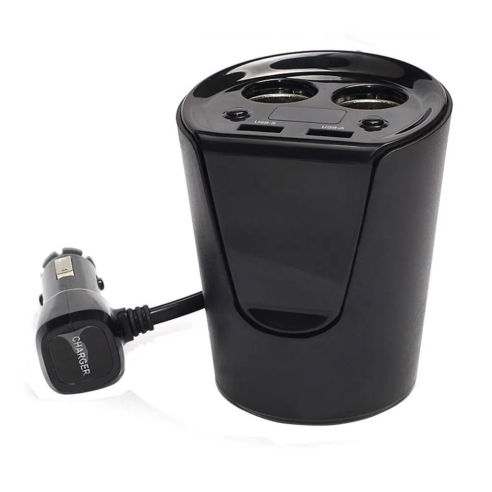 Кубок Держатель Автомобильное Зарядное Устройство Dual USB Порт и 2 Прикуривателя