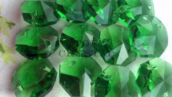 

100Pcs 14MM Green Crystal Glass Octagon Beads With 1 Hole/2Holes Freeshipping