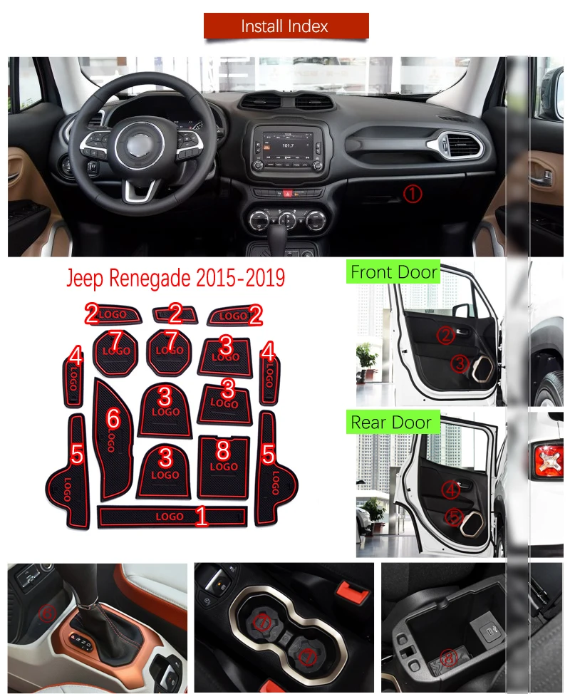 Противоскользящий резиновый коврик для Jeep Renegade 2015 ~ 2019 BU подушка чашки дверные