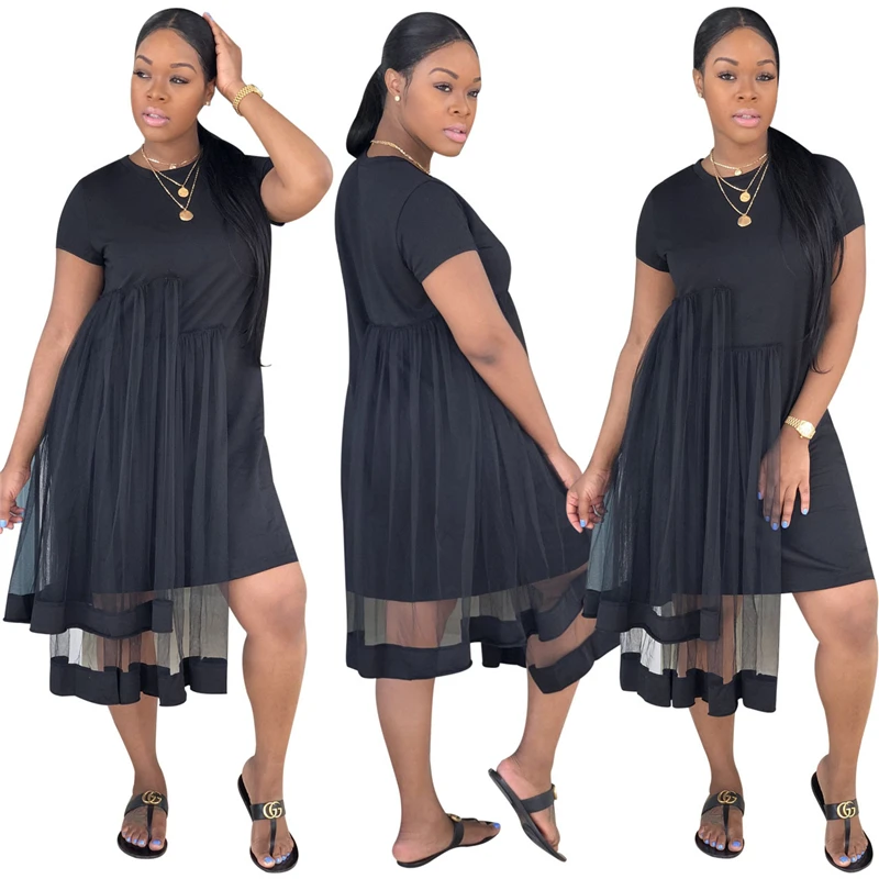 2019 Элегантные повседневные женские платья летние однотонные с коротким рукавом