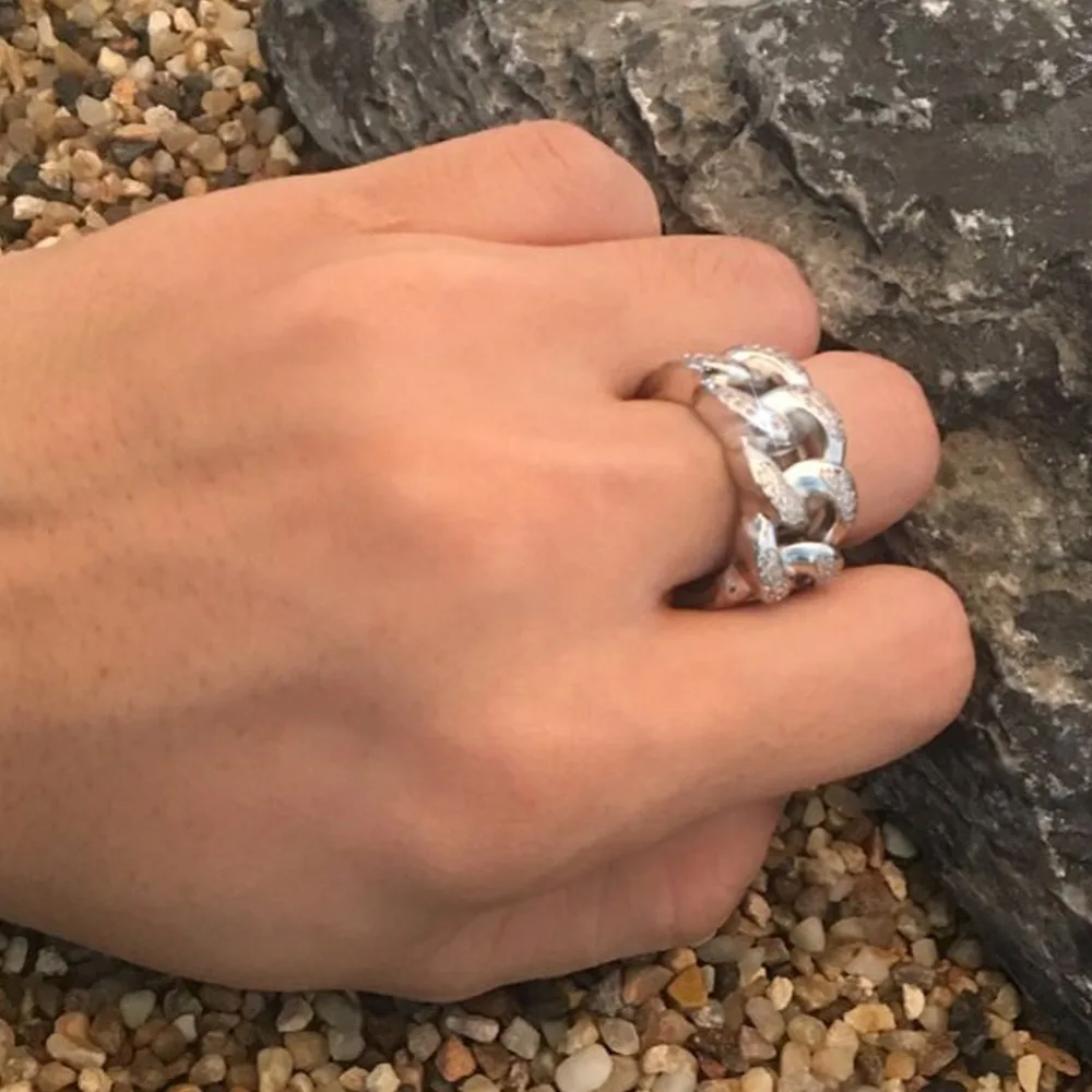 Хип-хоп Bling Filled кубинские звенья цепи дизайн высокое качество мужские микро Pave CZ большое кольцо кубический цирконий Вечность кольцо