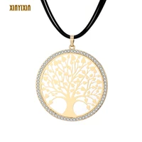 hollow tree of life round pendant necklace for elegant women crystal rope long necklace girls christmas gift 2021free shipping