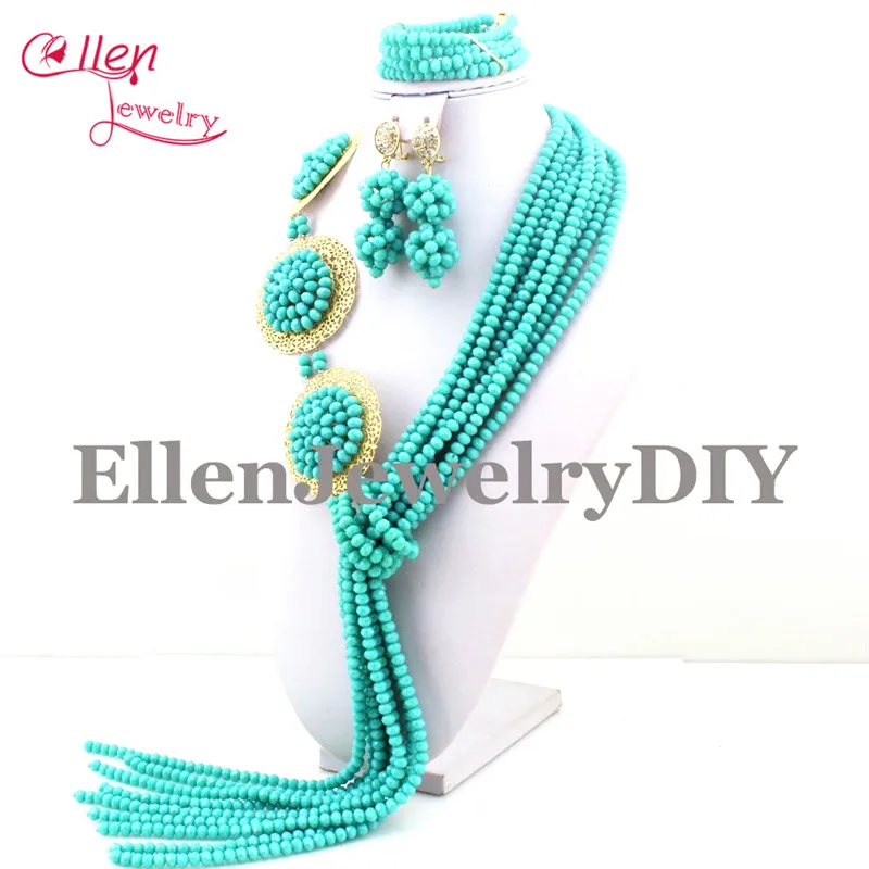 

New Lake blue Crystal Indian Beads Jewelry Set earrings Wedding Jewelry Sets African Jewelry Sets Free Shipping E1096