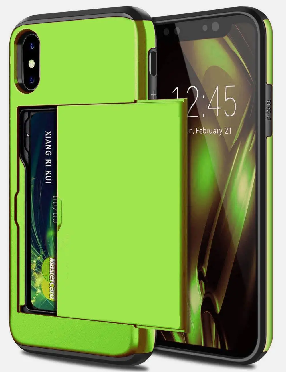 Green Защитный сдвигающийся Чехол для карт iPhone X XS Max XR 7 8 Слот для карт чехол для iPhone 7 8 Plus XR X чехол для iPhone 5 5S 6 6 S Plus - Цвет: Green