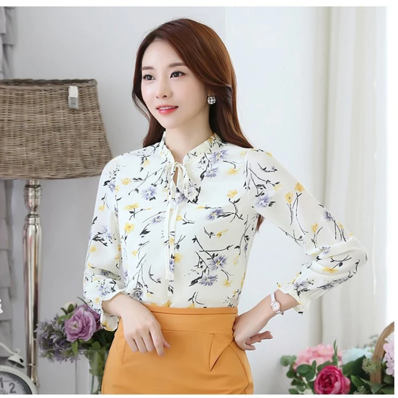 Fannic Blusas Femininas Модные Цветочные Топы и блузки осенние женские рубашки с длинными рукавами шифоновые женские блузки с принтом