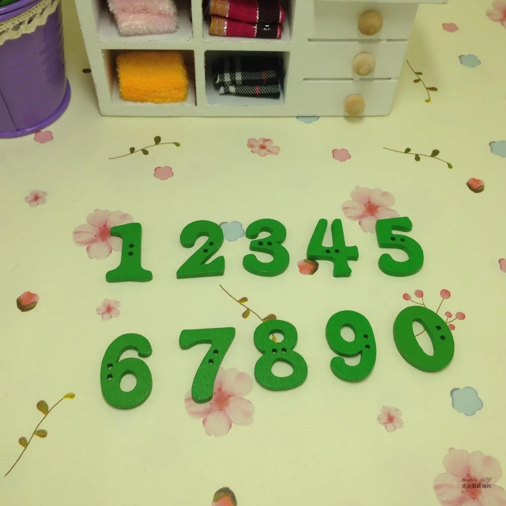 Цветные цифровые деревянные пуговицы 0 9 Детские декоративные зеленые желтые