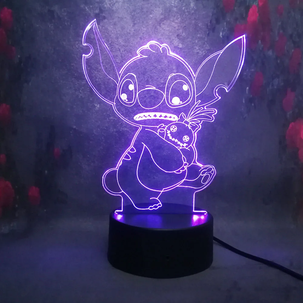 Мультфильм 3D ночник Ститч Led Иллюзия 7 видов цветов Изменение дистанционного