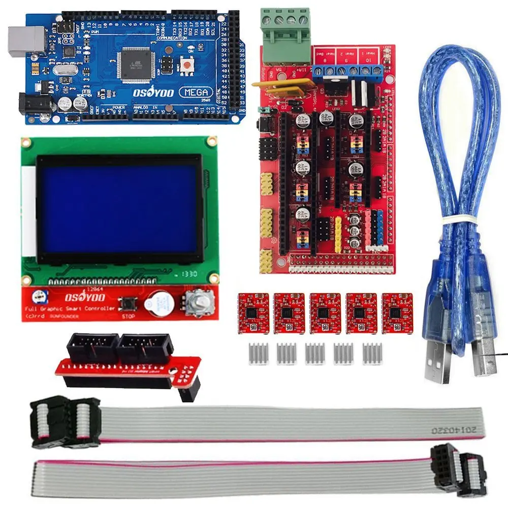 

3D Printer Kit RAMPS 1.4 Controller + Mega 2560 board + 5pcs A4988 Stepper Motor Driver + LCD 12864 For Arduino RepRap