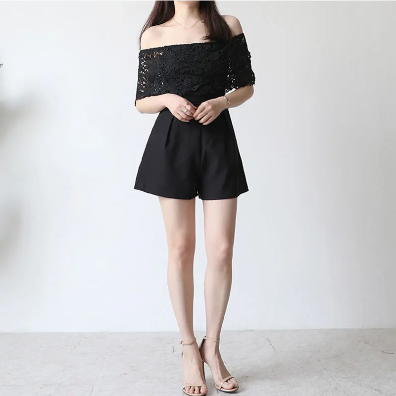 Женские Кружевные Боди с вырезом лодочкой Junmpsuits однотонные повседневные боди