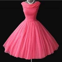 ilovewedding a line cocktail dresses formal rose red tulle scoop sleeveless pleat zipper knee length party prom gowns