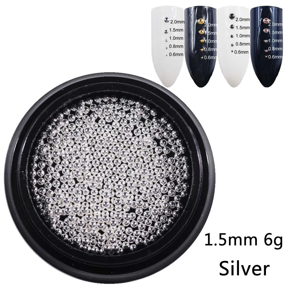 1.5mm sliver 6g Металлические микро бусины из нержавеющей стали 0,6 мм-2,0 мм бусины для дизайна ногтей Икра 3D DIY золото/серебро/розовое золото/серебро серый аксессуары для дизайна ногтей - Цвет: 1.5mm sliver 6g