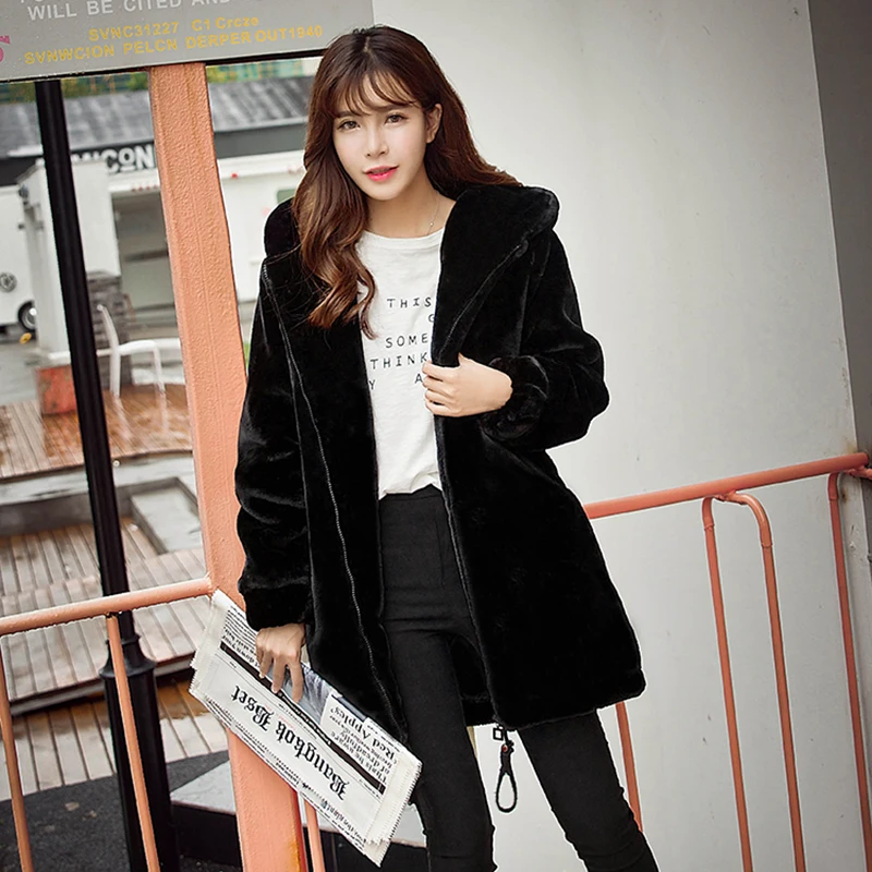 2020 Новое модное удобное Женское пальто из искусственного меха с капюшоном зимнее