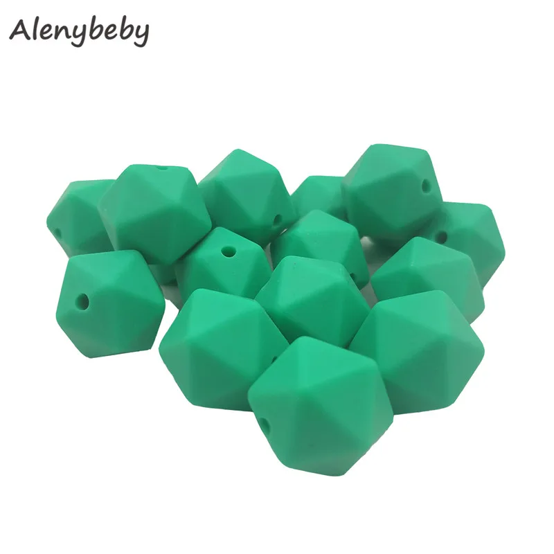 Kelly green 50pc 17mm Silicone Teether Beads Safe Icosahedron Shaped Candy Mix Color Teething Silicone Bead Toy BPA Free DIY Necklace Making - Цвет: Kelly green
