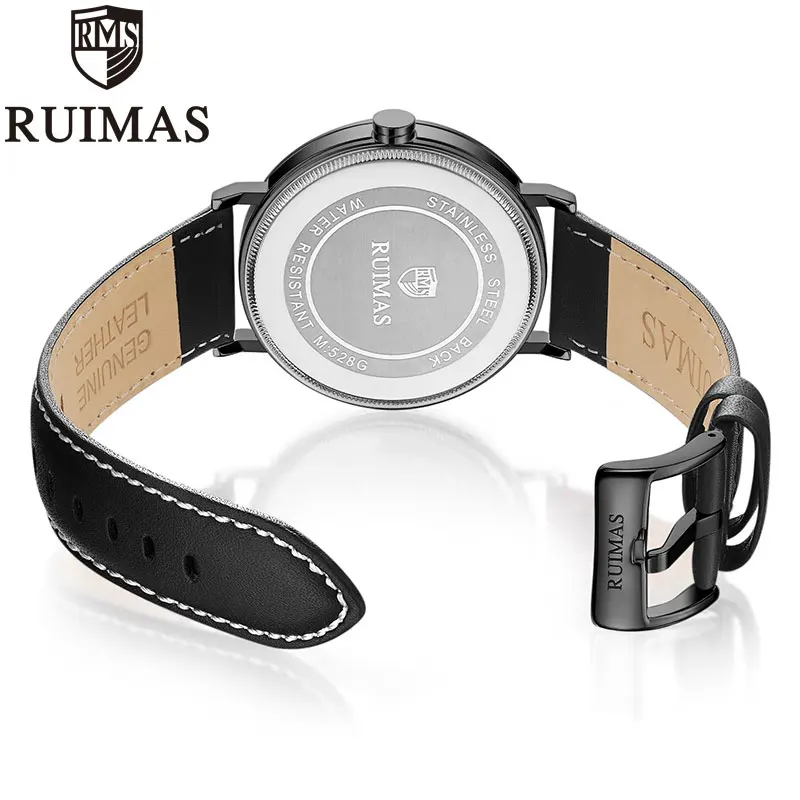 Ruimas мужские модные часы с ремешком из натуральной кожи деловые наручные Erkek Kol