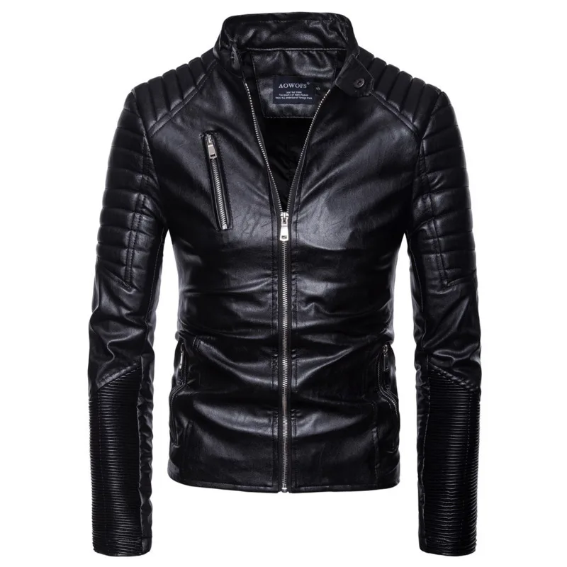Мужская модная мотоциклетная куртка из искусственной кожи мужское пальто черная