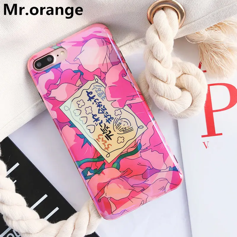 Japan Sunny girl floral Case for iphone X 7 7Plus Shinny mirror soft silicon Blu-Ray For 6 6s 6plus 8 8Plus |