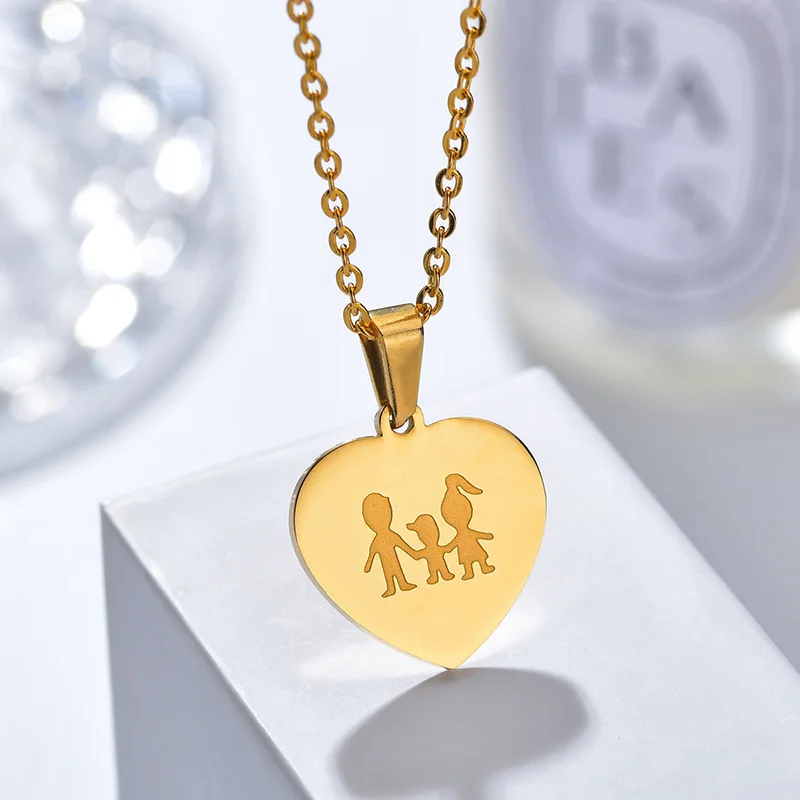 1 boy gold Новое ожерелье из нержавеющей стали Mama family s для женщин сердце золотистого цвета Форма ожерелье выгравированное имя изображение индивидуальные украшения - Окраска металла: 1 boy gold