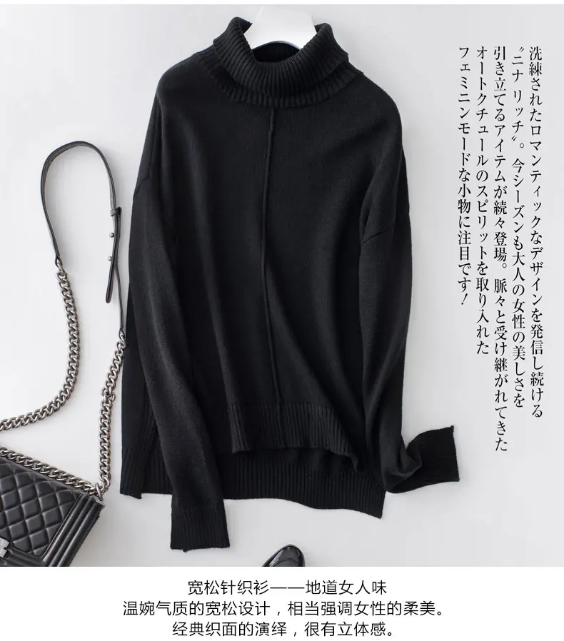 Women Sweaters 100% Cashmere and Wool Knitwear Hot Sale Turtleneck 5Colors Loose style Pullovers Female Sweater Ladies Clothes | Женская