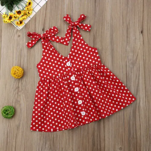 Cute Infant Red Polka Dot Dress Fashion Baby Girl Sleeveless Short Outfits Toddler Summer Clothes | Детская одежда и обувь