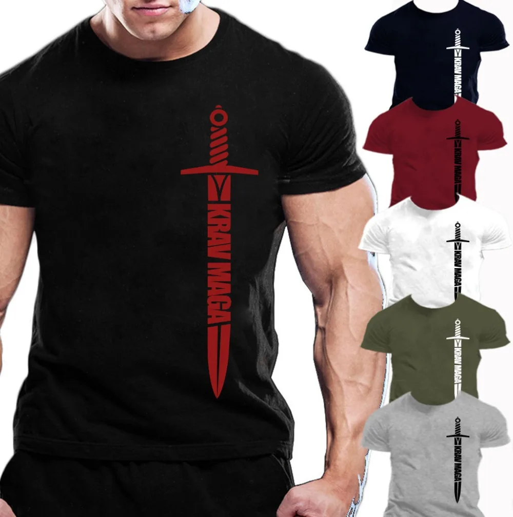 

2019 Brand New Clothing Mens Fashion Man Cotton Clothing Krav Maga T-Shirt Trainer Workout Fighting Casual Tee Shirts