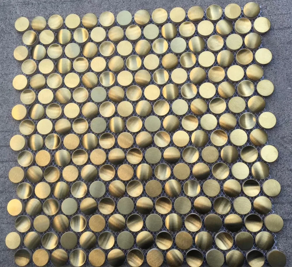 

3D Gold Round Brushed Metal Mosaic Tile, Kitchen Backsplash bathroom Wall Tile DIY Cabinet Decor