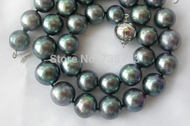 HOT 0015084 stunning big 11-13mm perfect round black freshwater pearl necklace silver | Украшения и аксессуары