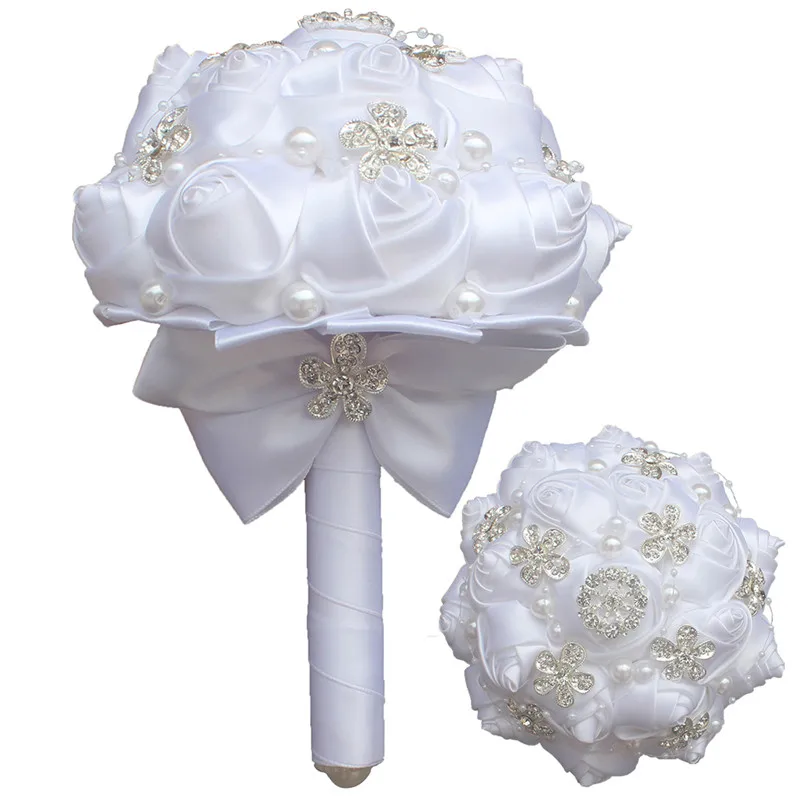 WifeLaI Новый 2018 Белый Свадебные цветы Букеты де mariage Bling Diamond букеты жемчужные buque de