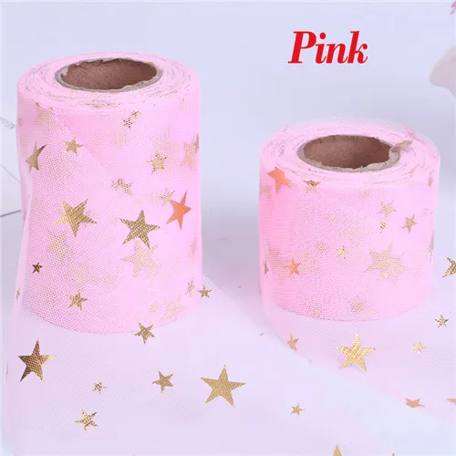 Pink Блестящая блестящая Звезда Тюль Кружево рулон 6 см 10 см 25 ярдов Катушка пачка Свадьба деко органза лазер DIY ремесла день рождения поставки - Цвет: Pink