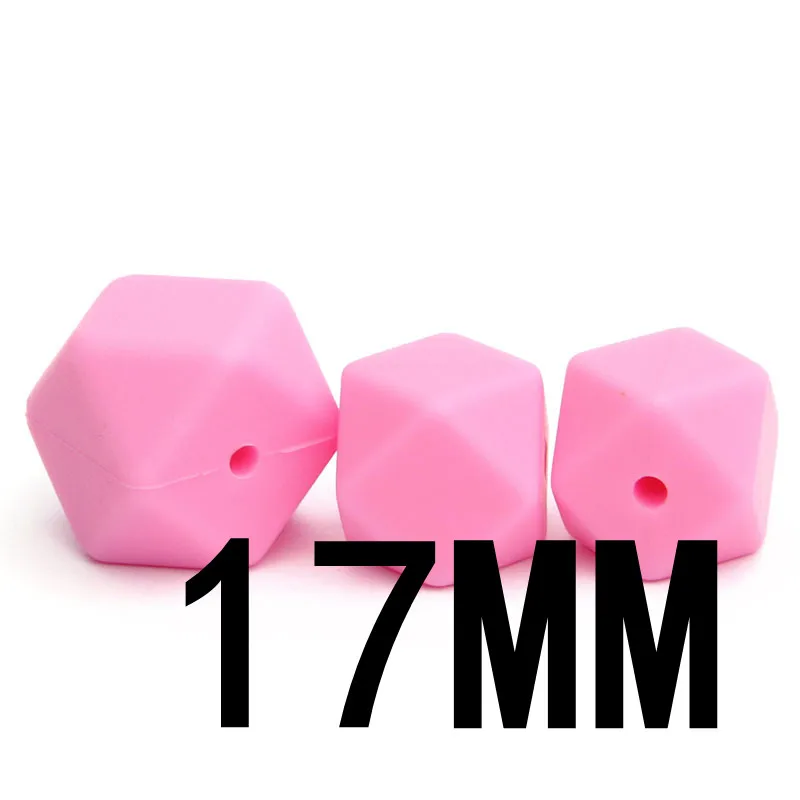 16 Pink Оптовые Силиконовые Бусины шестиугольник 17 мм свободные бусины 10 шт. Diy прорезывание зубов ожерелье безопасное Прорезывание Зубов Бусины для ребенка прорезыватель Bpa бесплатно - Цвет: 16 Pink