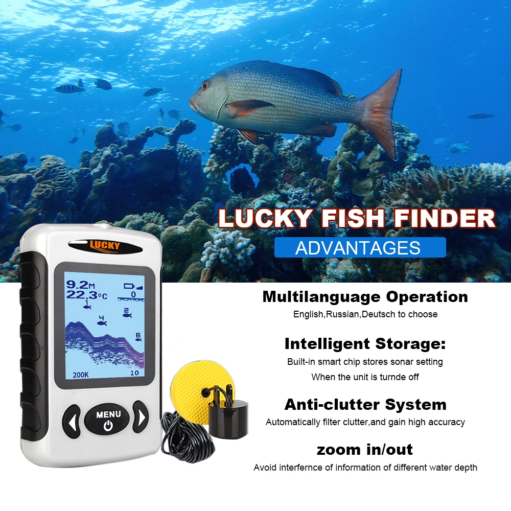 LUCKY FF718D 2 &quotLCD Портативный проводной рыболокатор 200 кГц/83 кГц двойная частота