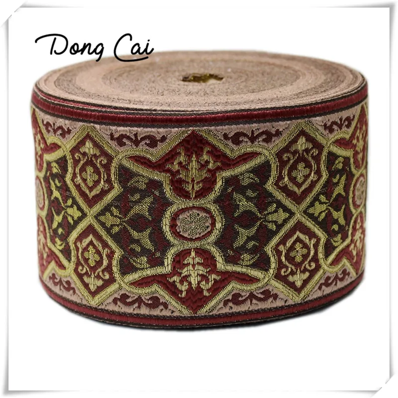 3 yards/lot 9CM ethnic floral brown golden beautiful mercerizing curtain laciness national jacquard filigree embroidery ribbon | Дом и сад