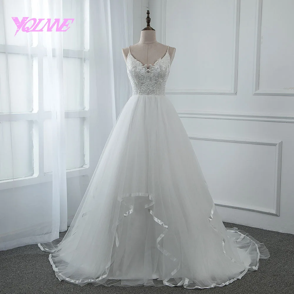 YQLNNE 2018 Vestido De Noiva простое кружевное Тюлевое свадебное платье спагетти|Свадебные