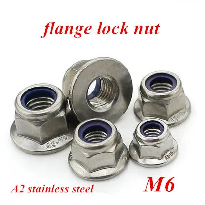 50pcs/lot M6 DIN6923 Flange nut Nylon Insert A2-70 Stainless Steel 304SS | Обустройство дома