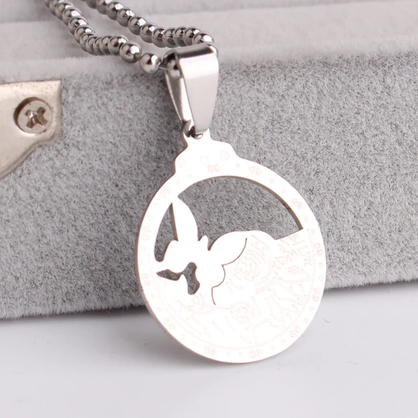 

Butterfly round 316L Stainless Steel pendant necklaces for men women wholesale