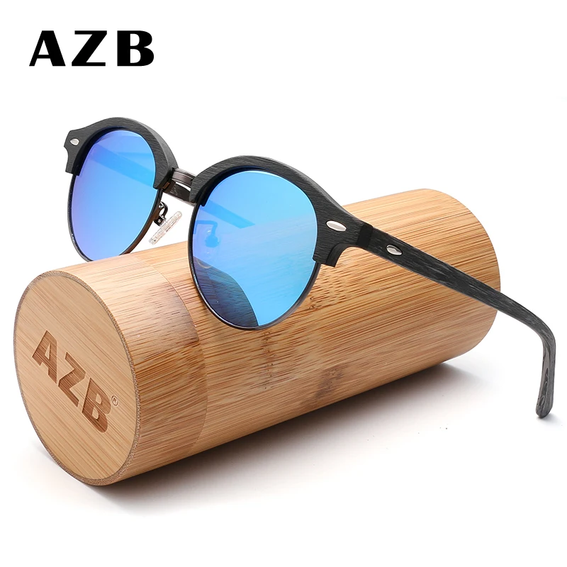 

AZB Wood Sunglasses for Men & Women Polarized Lenses Glasses Wooden Half Frame Eyeglasse Vintage Design Shades Sun Glasses