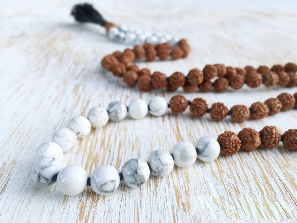 108 женское ожерелье Белое Женское Ожерелье с ручным узлом модные бусы