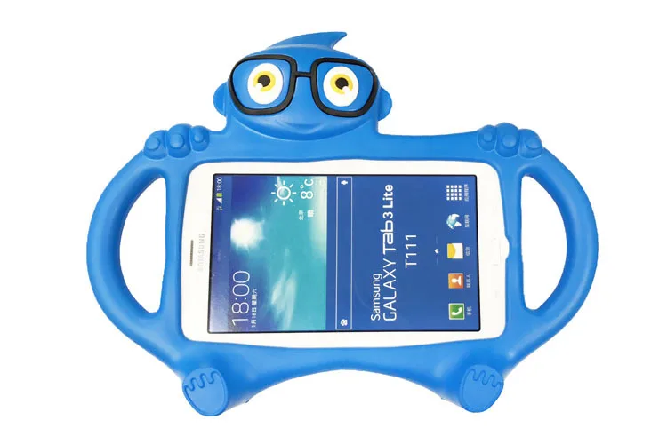 Синий Детский мультяшный чехол EVA с очками для samsung Galaxy Tab 3 4 t211 T210 T230 T231 Lite T110 T113 Настольная подставка держатель задняя крышка+ стилус - Цвет: Синий