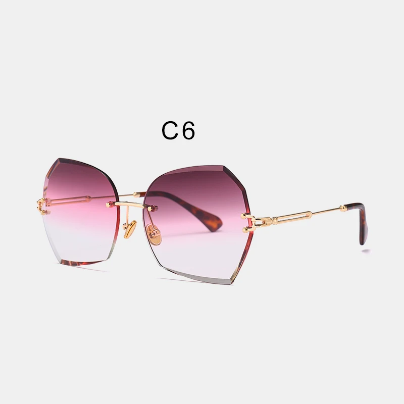 C6-Gold-Wine Red Королевские женские солнцезащитные очки без оправы, брендовые дизайнерские солнцезащитные очки с неровной оправой, женские очки с металлической оправой UV400 SS350 - Цвет линз: C6-Gold-Wine Red