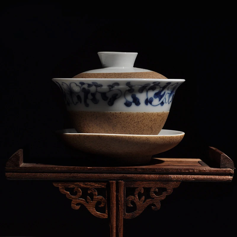 Ручной работы Грубая керамика глазурь камень синий и белый фарфоровый чайник