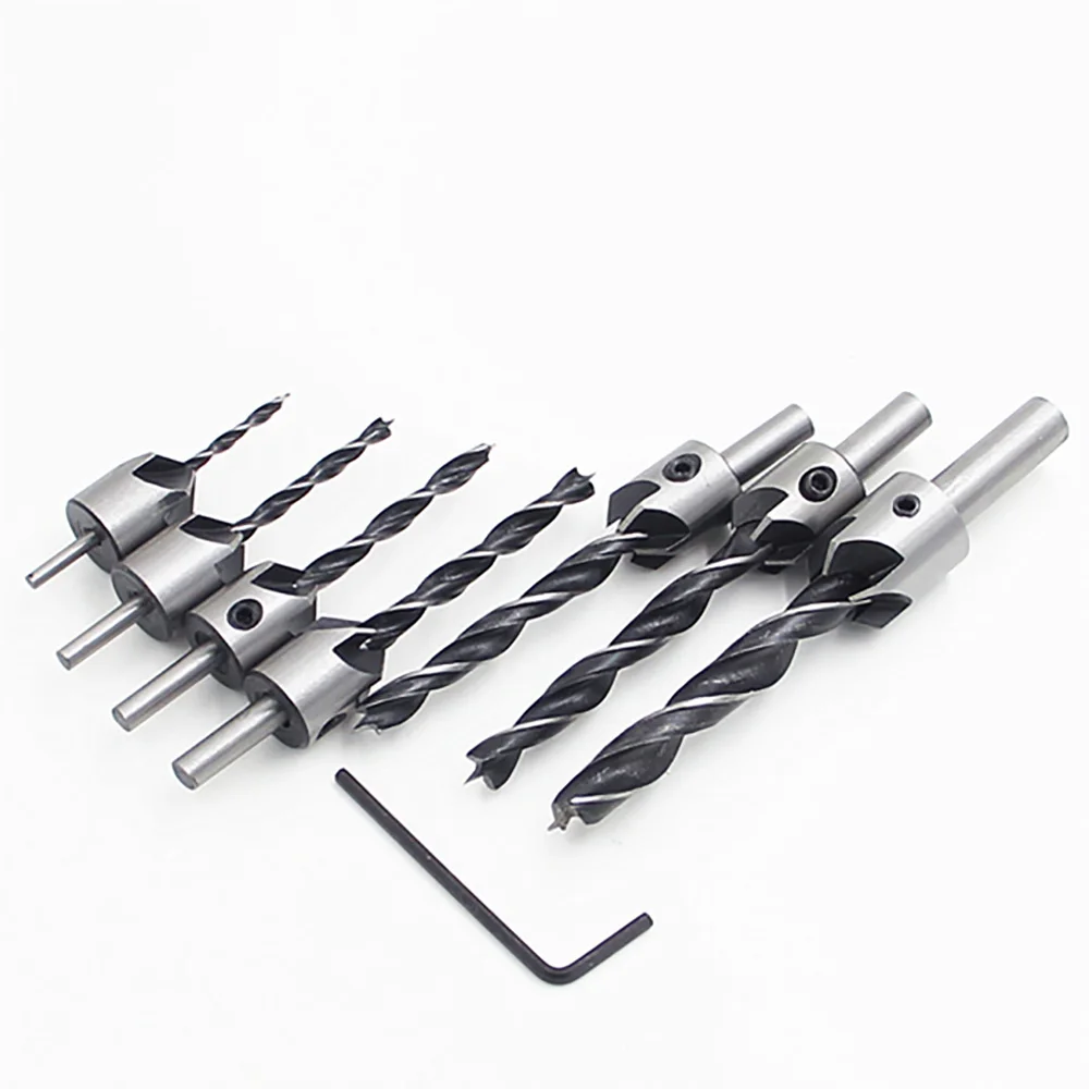 Набор сверл зенкеров комплект из 7 насадок быстрорежущей стали с 5 зубьями для