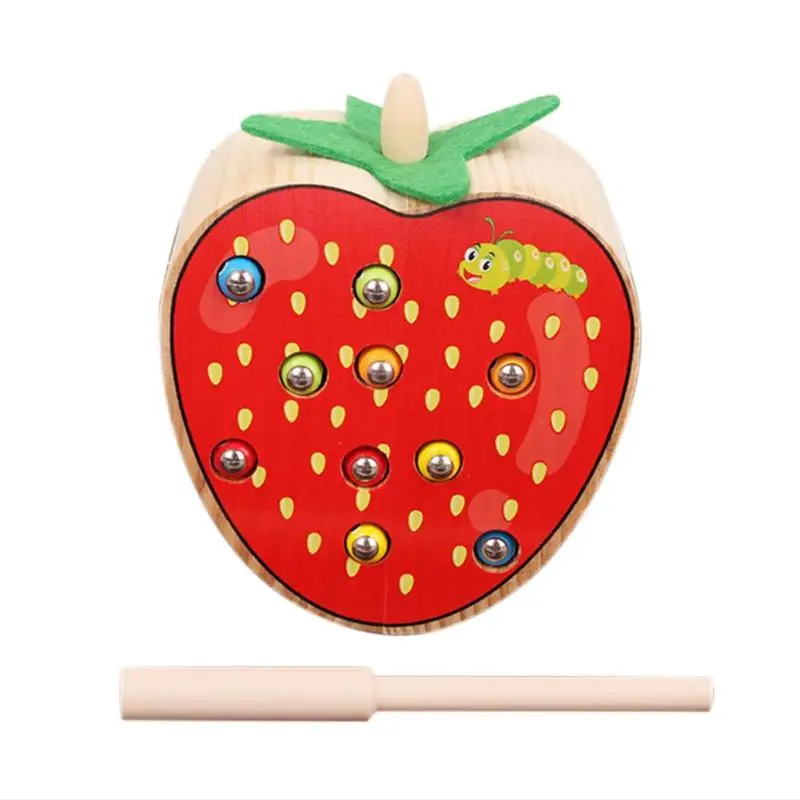 Strawberry Деревянная игра в виде ловли червей, Магнитные деревянные игрушки для детей, детская развивающая игрушка в форме фруктов, когнитивные игрушки для рыбалки, подарок - Цвет: Strawberry