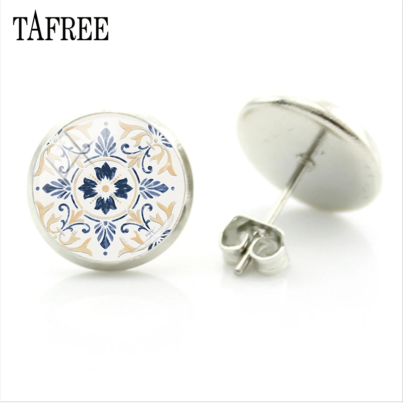 Серьги-гвоздики TAFREE 2018 Azulejo Portugues темпераментные серьги Португалия круглые