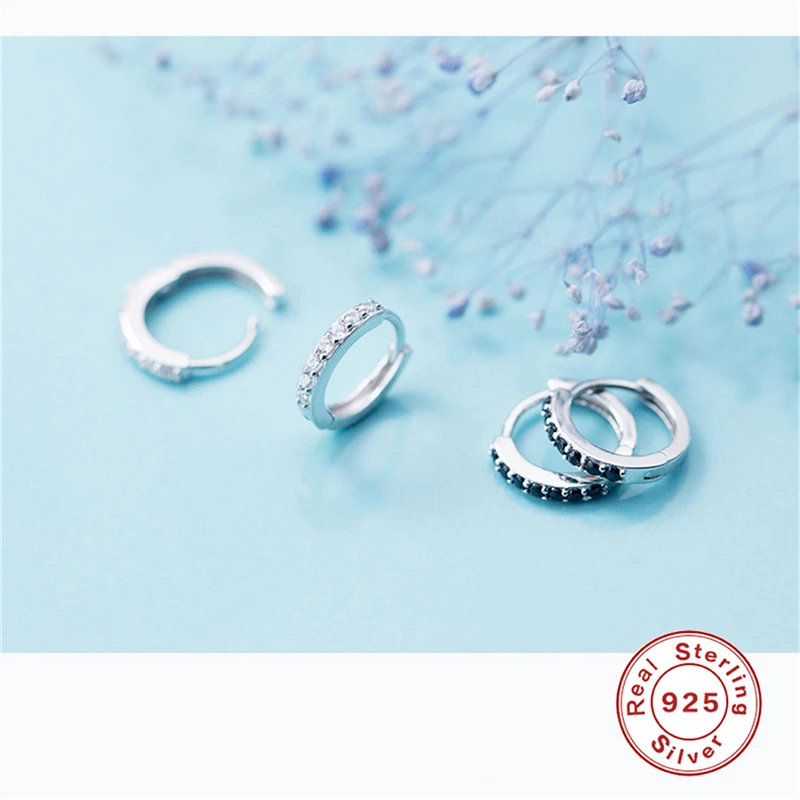 Серьги кольца с цирконом из стерлингового серебра 925 пробы для женщин