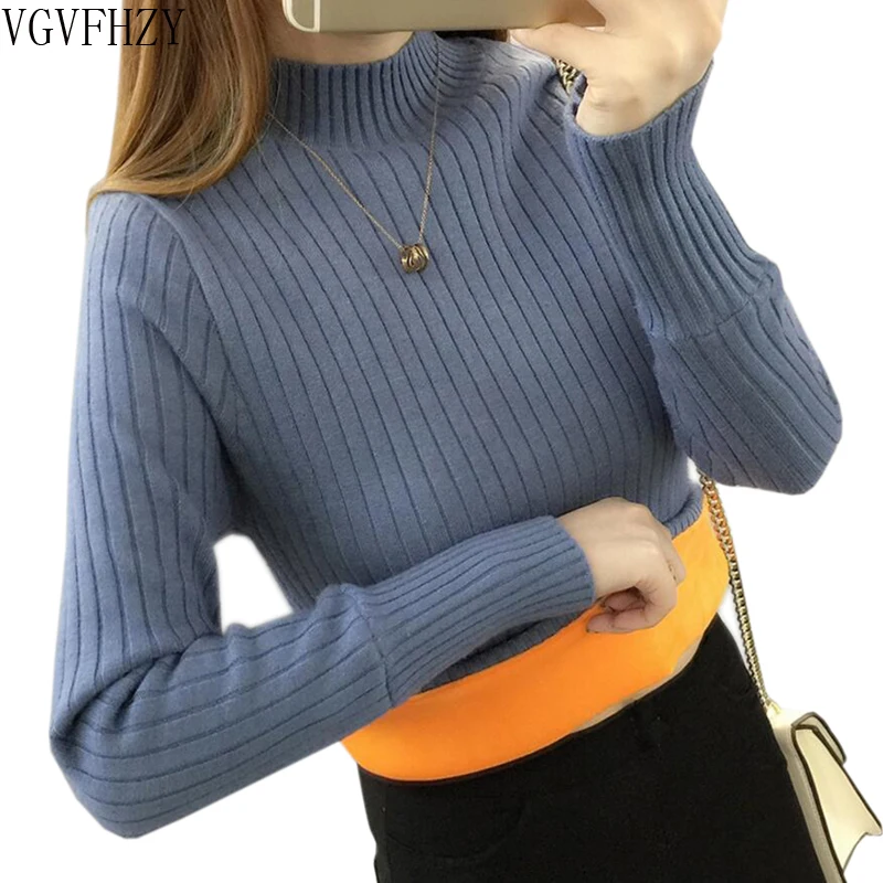 

New Women's Plus Velvet Sweater Winter 2018 Fashion Pullover Turtleneck Plus Velvet Liner Thicken Warm Slim Knitted Sweater