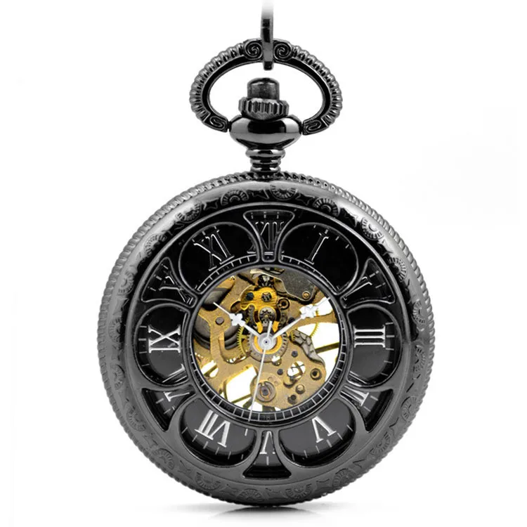 Часы скелетоны Мужские механические винтажные карманные с цепочкой и цветком в