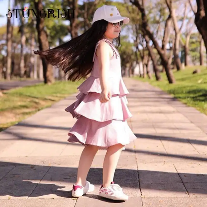 Summer girls dress elegant frocks layered fluffy design unique style clothing children summer pink kids clothes casual | Детская одежда