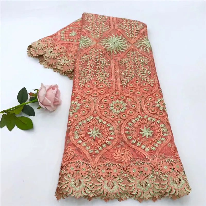 Королевский синий цвет в нигерийском стиле кружевная ткань с камнями бисером