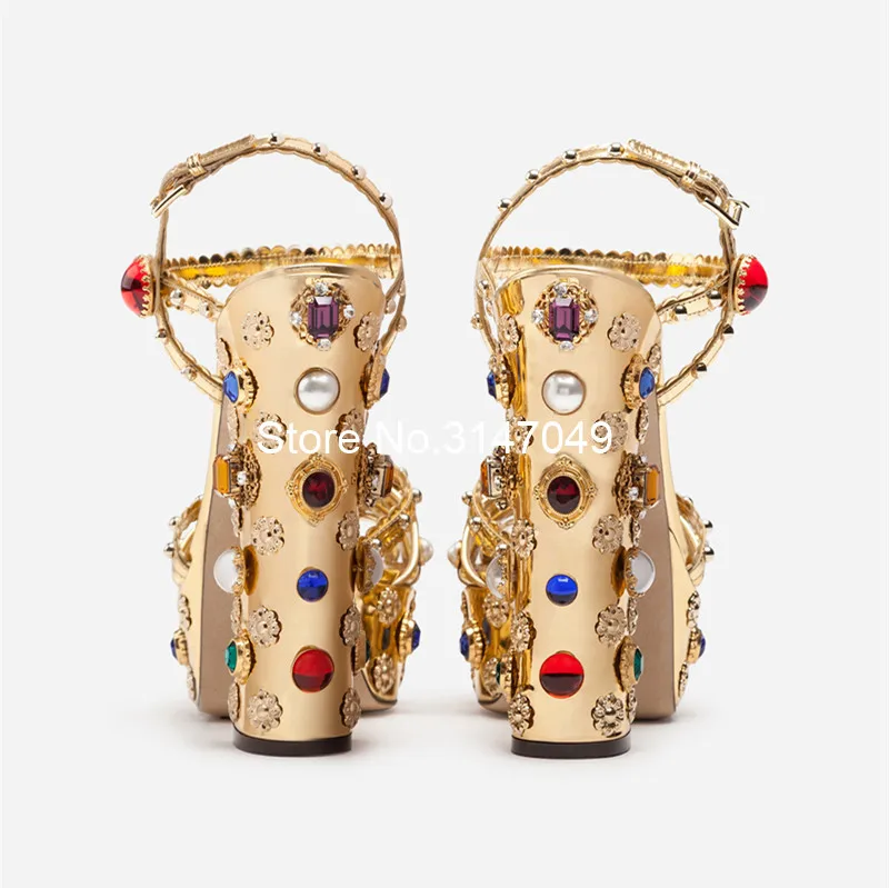 Женские сандалии на платформе с золотыми кристаллами в стиле ретро новые туфли