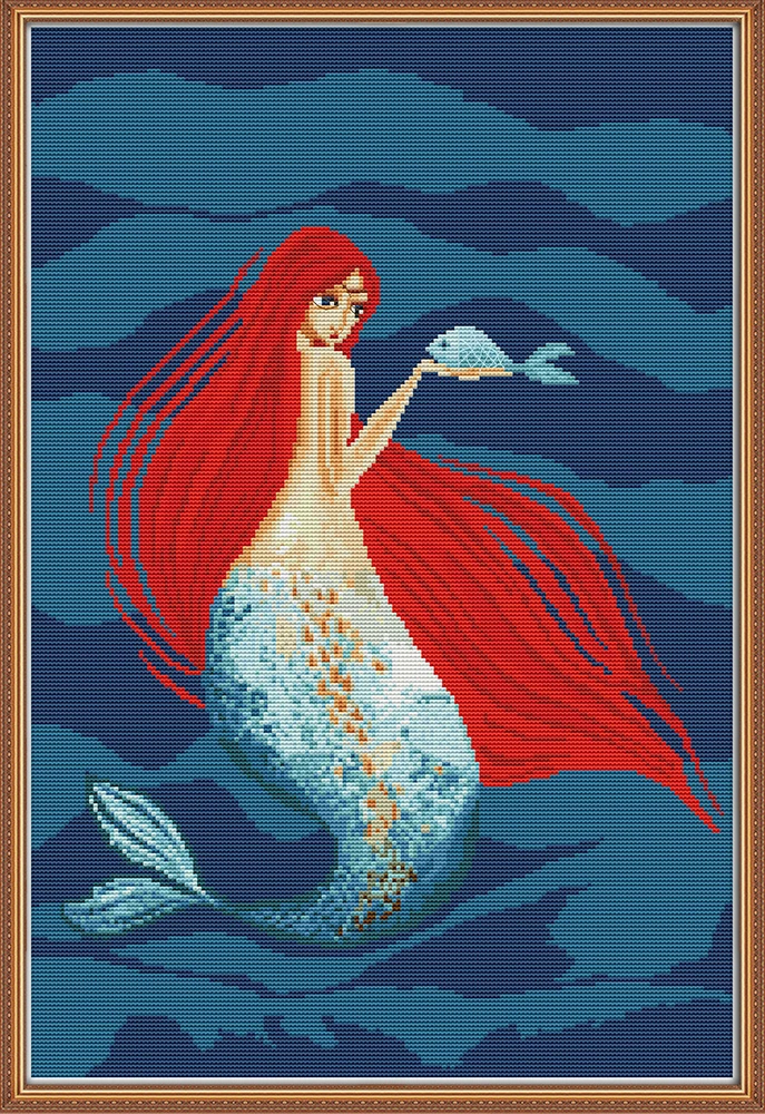 

Red-haired mermaid cross stitch kit aida 14ct 11ct count print canvas stitches embroidery DIY handmade needlework