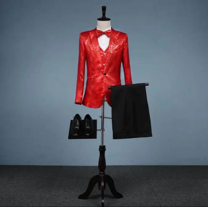 3 шт. мужские блестки Блейзер одной кнопкой Формальные Тонкий костюм комплект